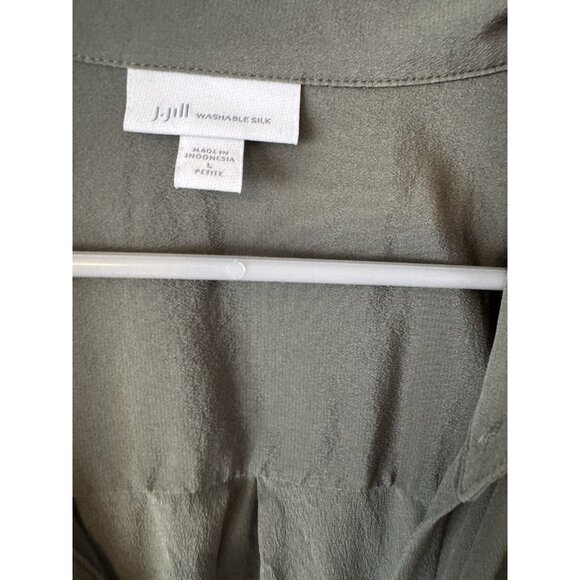 J Jill Womens Top Size Petite XL Olive Green 100% Silk Long Sleeve Button Up 036 - Picture 3 of 5